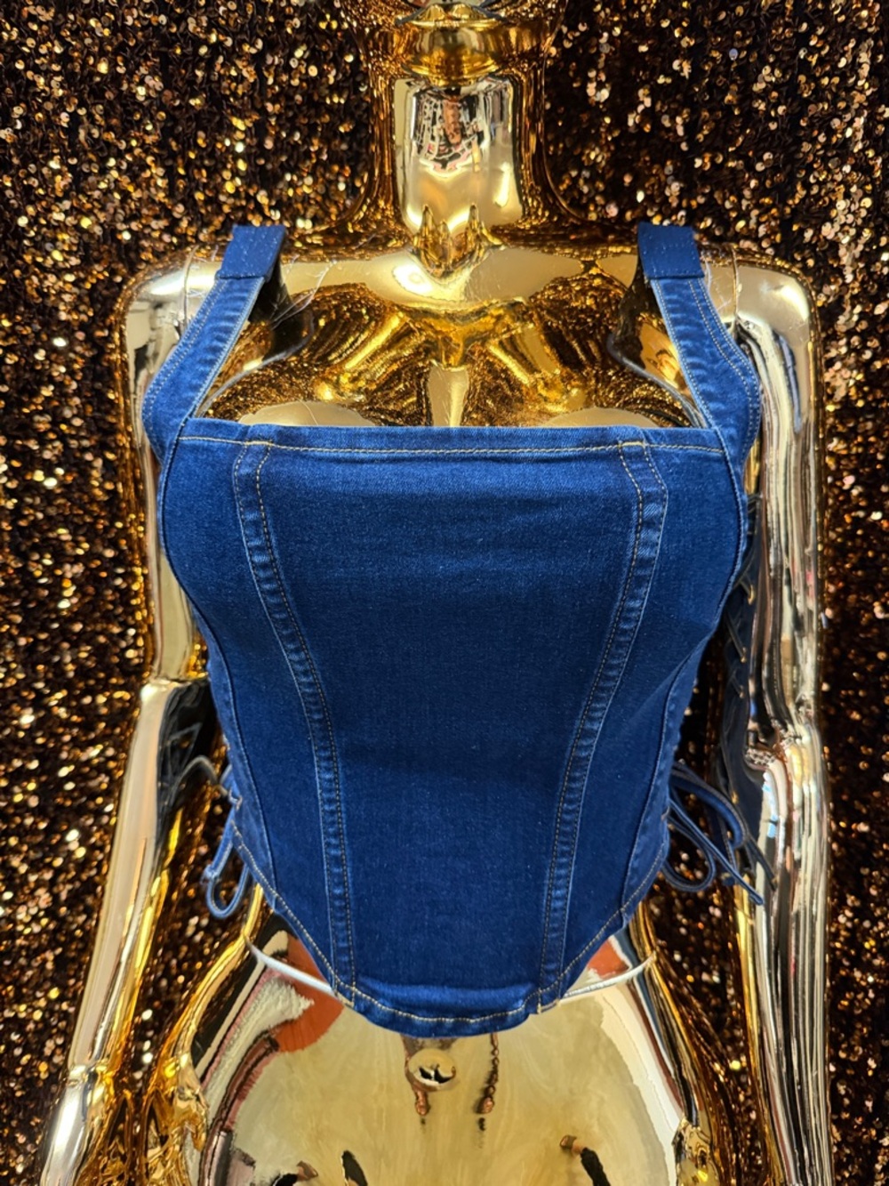 Dark Blue Denim Corset Top - Women Jeans